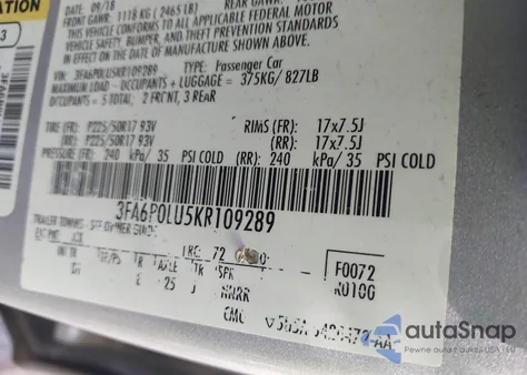 2019 Ford Fusion Hybrid Se from USA, damaged, VIN 3FA6P0LU5KR109289